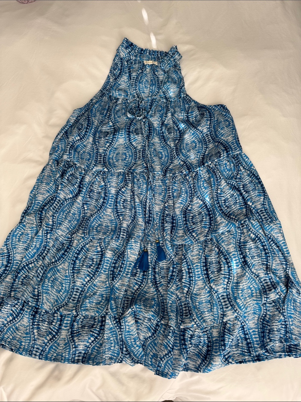 Blue Patterned Halter Women's Dress Coverup M